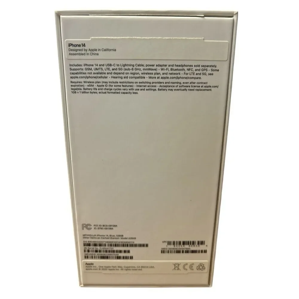 Apple iPhone 14 EMPTY BOX ONLY 128GB Blue Model A2649 Original Retail Box